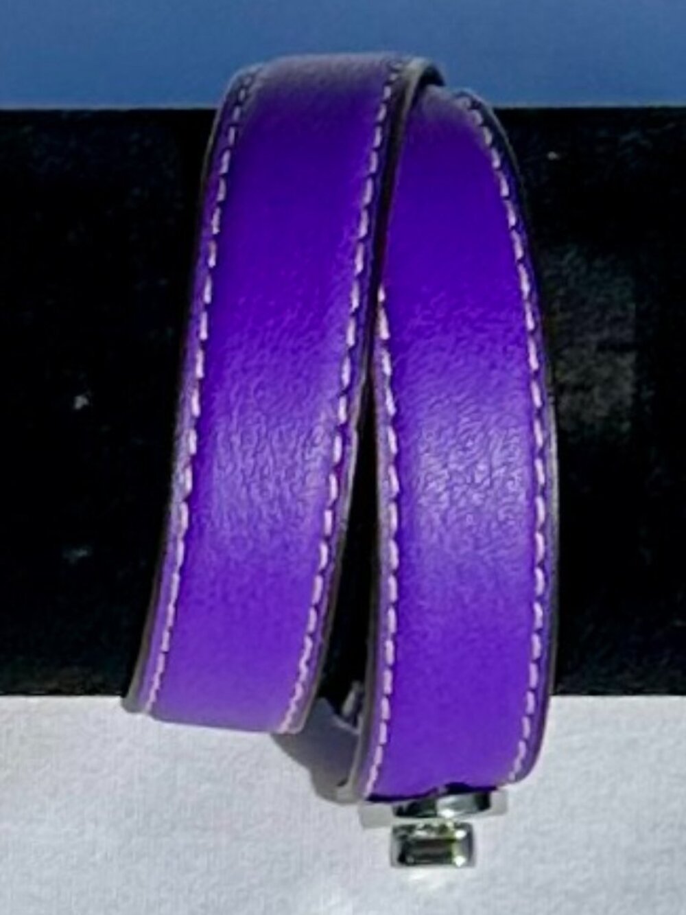 COACH Purple Leather Double Wrap Bracelet with Silver Turnlock - Picture 5 of 7